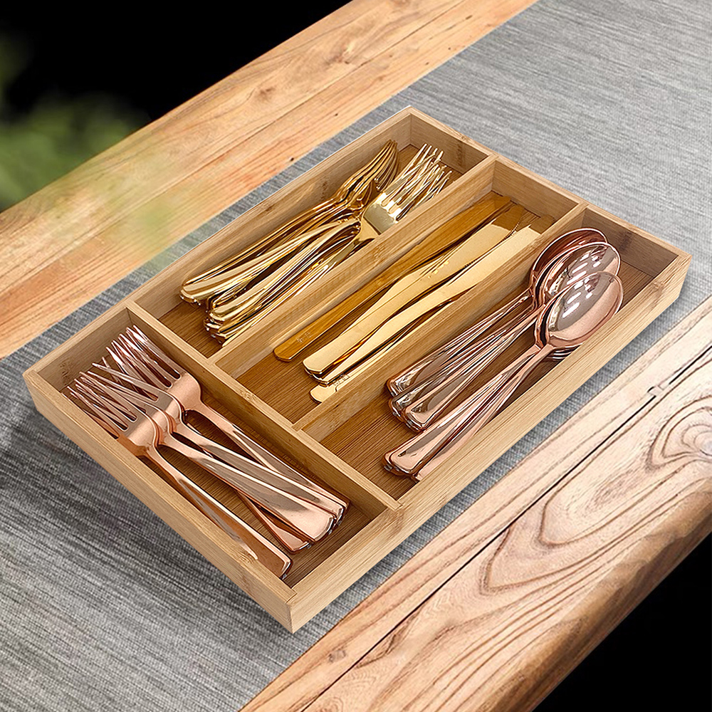 Home Cooking Recipes - Bamboo Cutlery Divide Storage Trays Rack